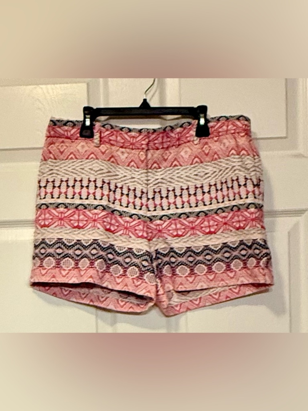 Boho Paisley High-Waist Shorts | Pink & Cream Printed Linen-Blend Bottoms | Sz 8 - Picture 2 of 15